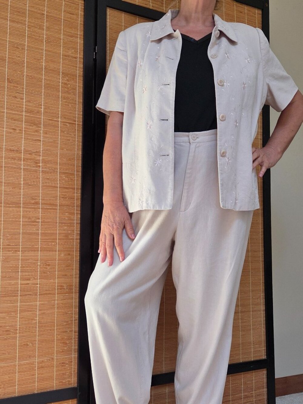 Bice By Sag Harbor Linen Blend Pant Suit 2pc Size 18W Blush Quiet Luxury Classy
